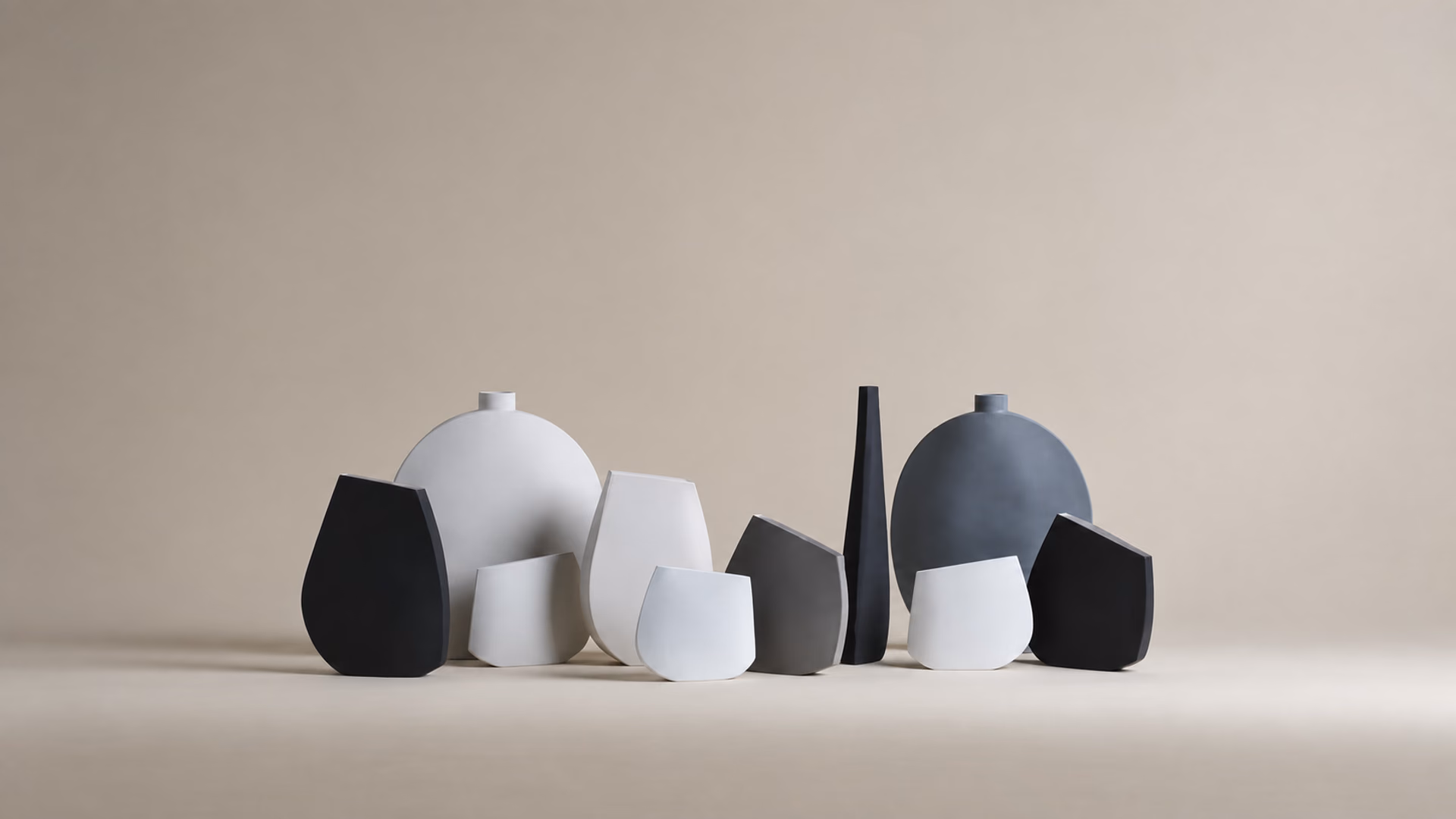Kose ceramic vessels arranged as a sculptural interior accent
