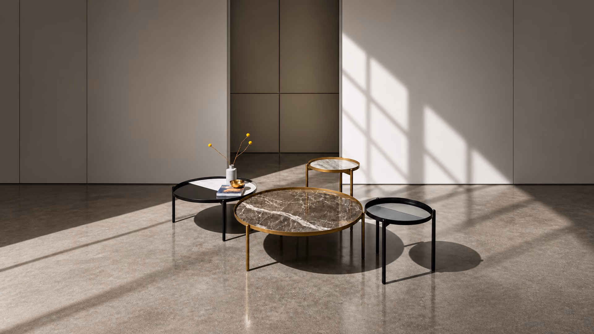 Sovet round coffee tables in a modern living-room arrangement