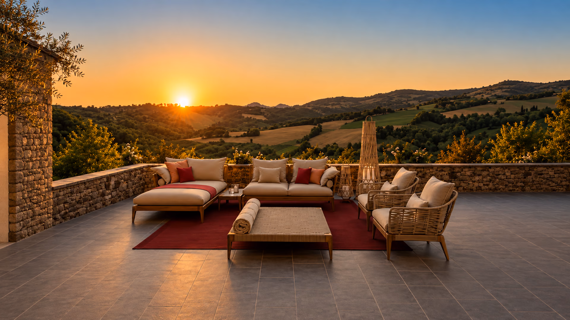 Talenti woven outdoor seating arranged on a furnished terrace