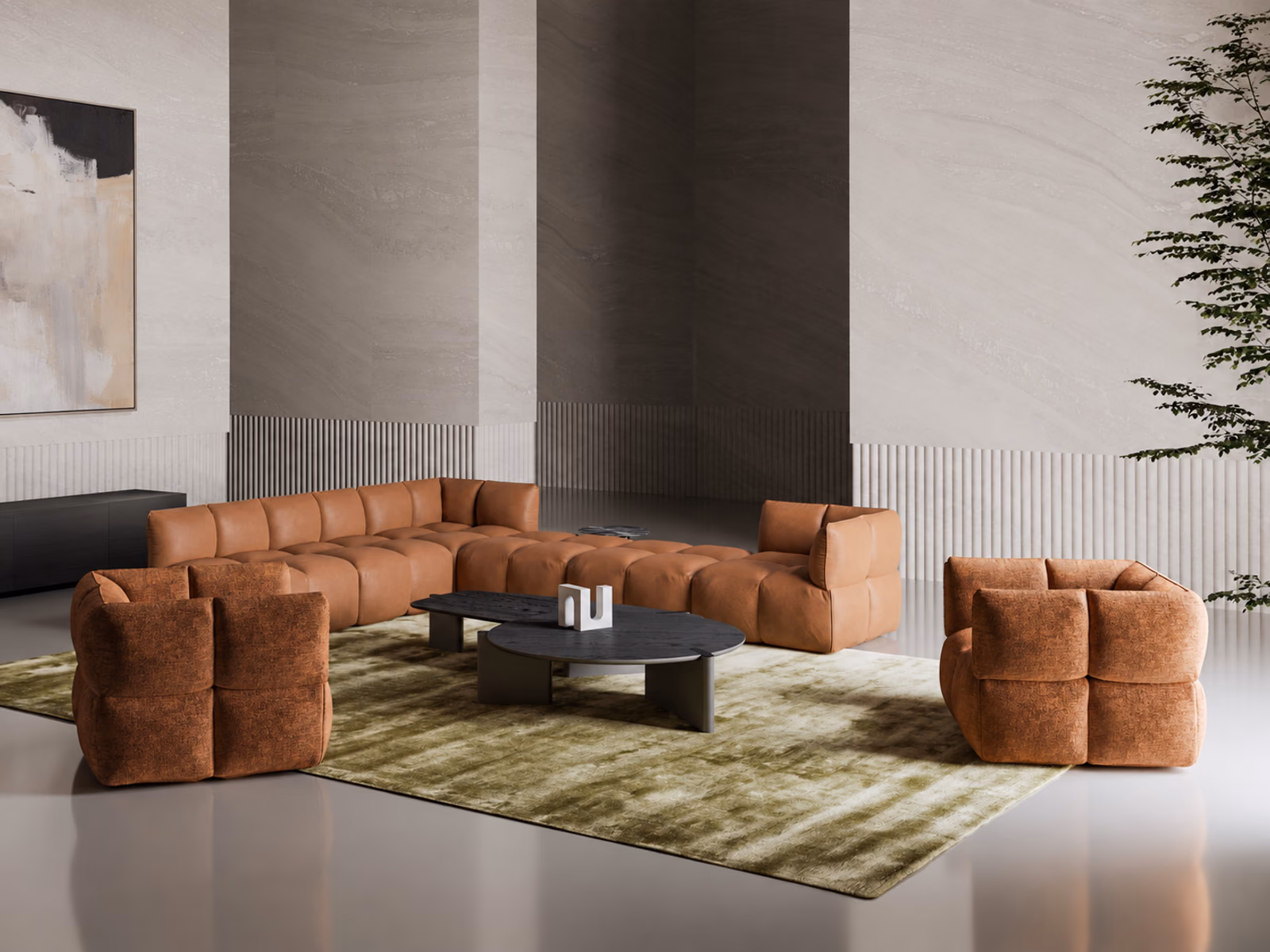 Bonaldo: The Brik sofa brings a modular seating composition to a carefully furnished living room.