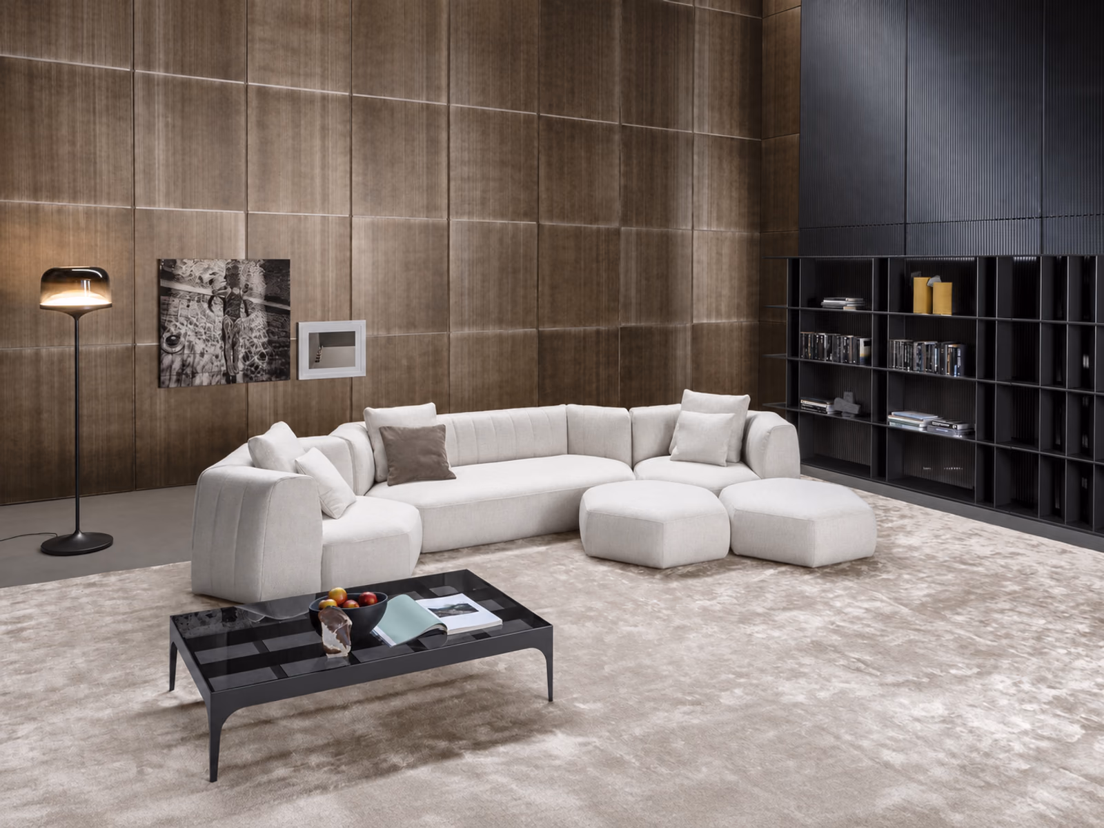 Bonaldo: A Panorama New sofa combines broad seats and a low silhouette in a contemporary living space.