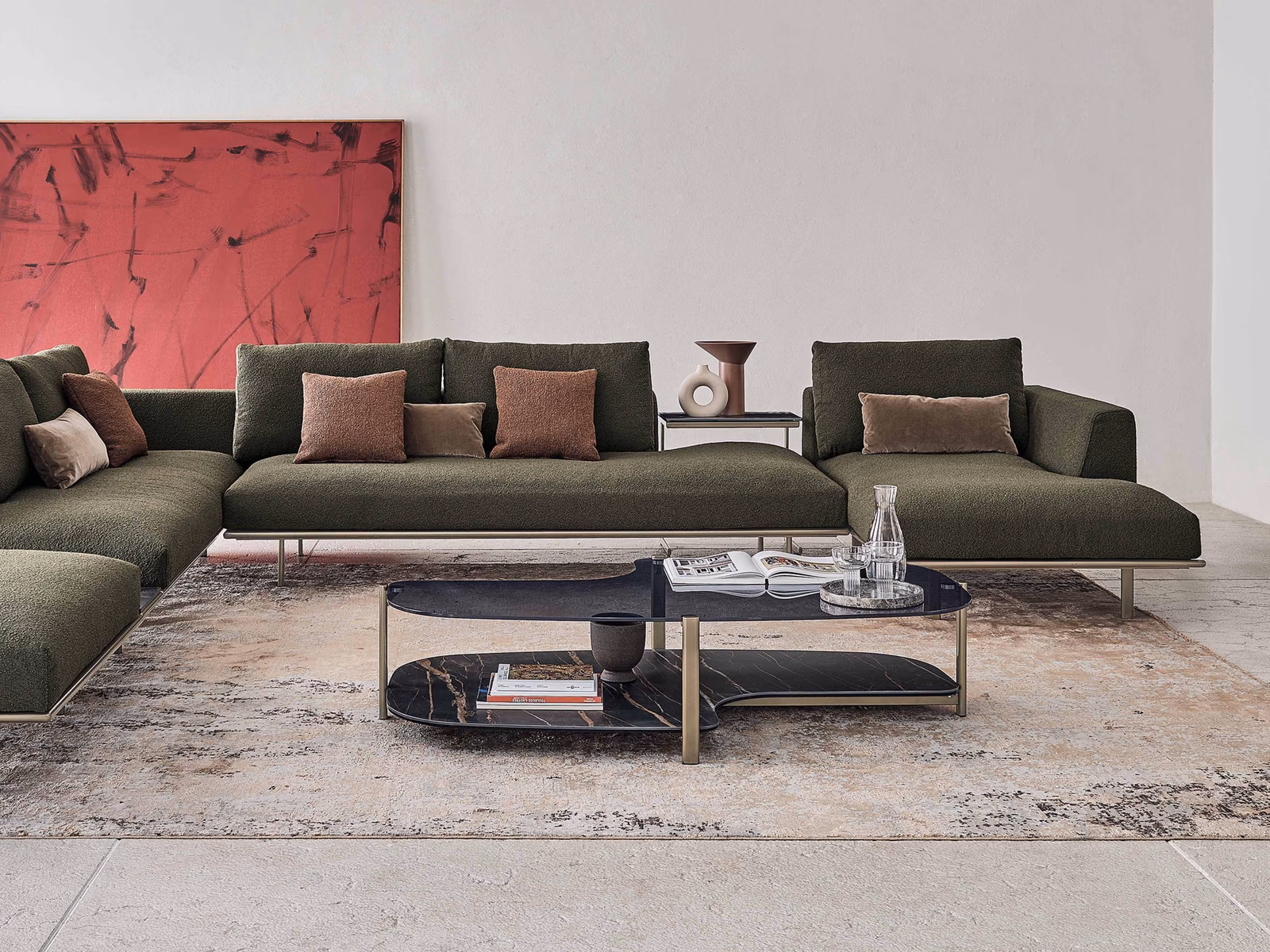 Bontempi: A Dakota sofa pairs with occasional tables in a coordinated Bontempi living room.