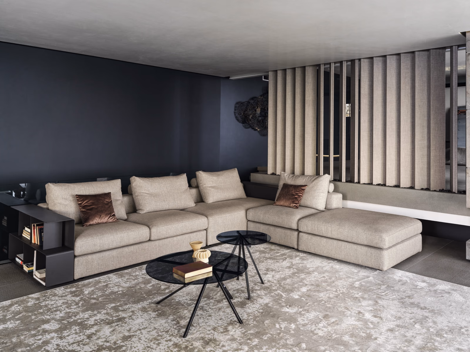 Bontempi: A Zenit Plus sectional creates a spacious lounge with layered upholstery and low tables.