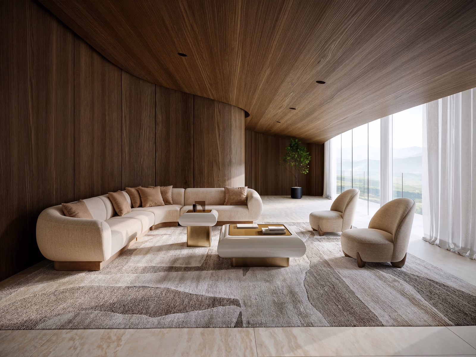 Caracole: A Seta sectional brings generous upholstered seating to a composed Caracole living room.