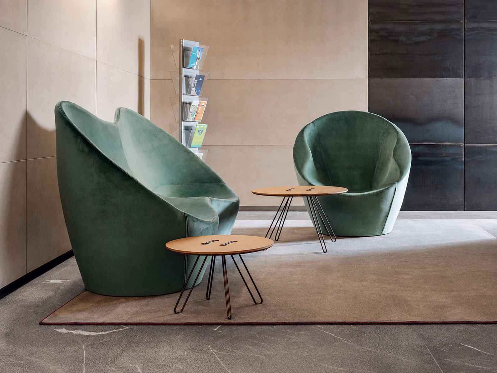 Casamania: Green Ouch seating brings expressive upholstered forms to a contemporary interior.