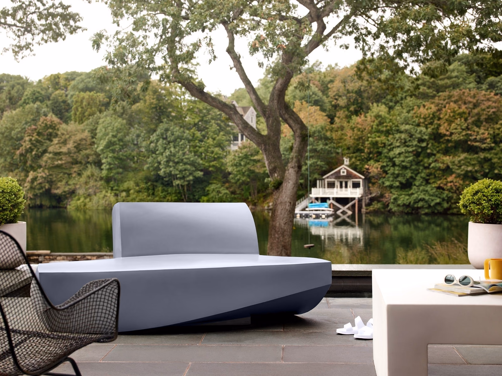 Heller: A Gehry sofa brings a sculptural molded form to a contemporary setting.