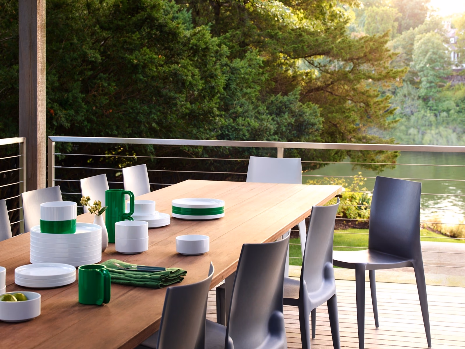 Heller: Bellini chairs furnish a deck with an open-air view.